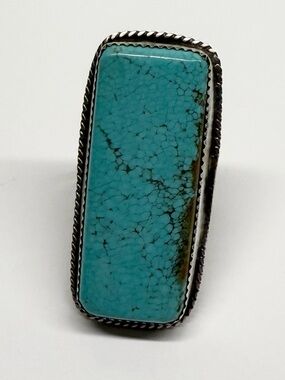 Leslie Nez Sterling Turquoise Statement Ring Adjustable Navajo Signed